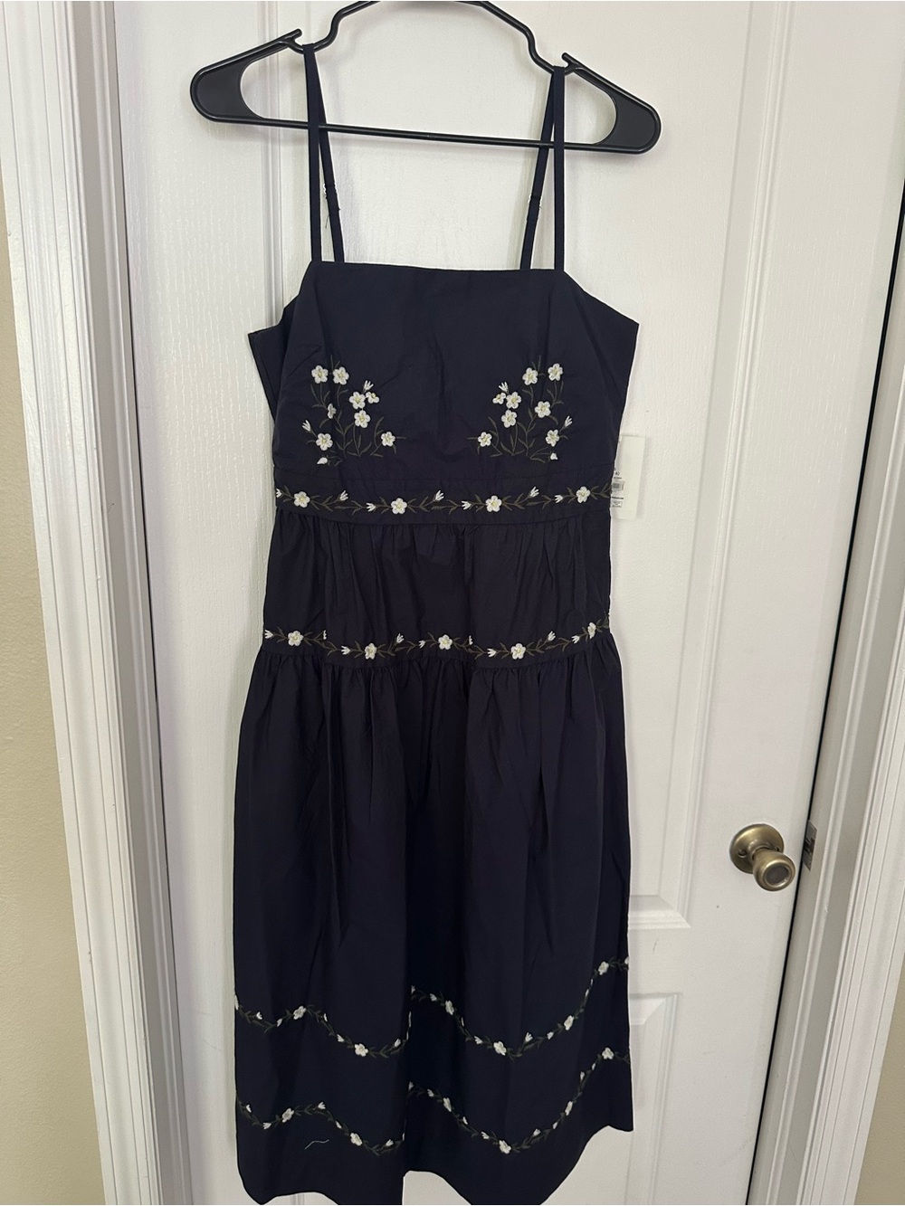 Navy Floral Embroidered Maxi Dress with Spaghetti Straps - Picture 2 of 4